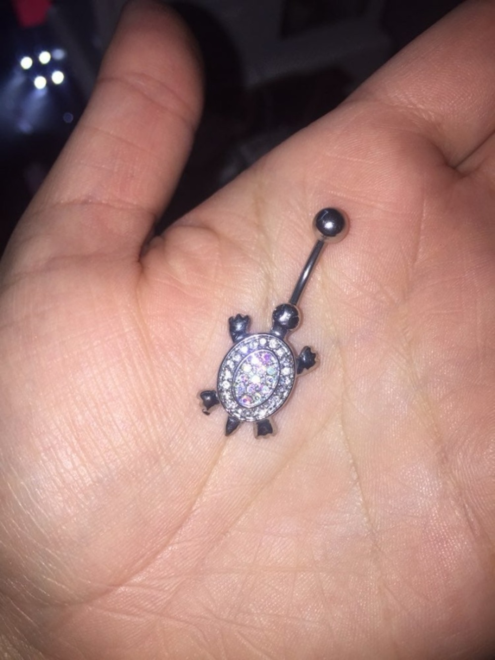Turtle Belly Ring Navel Barbell with Iridescent Crystals
